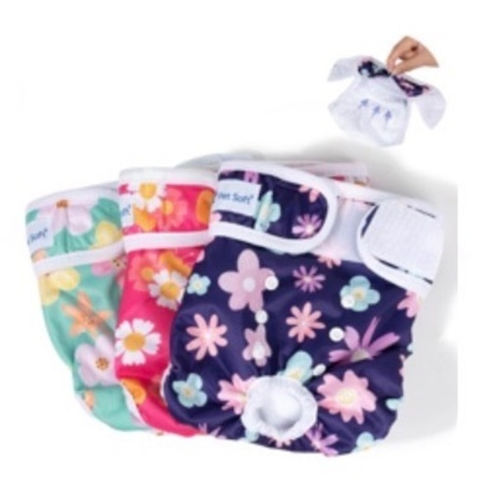 Pet Soft Reusable Female Dog Diapers 3 Pack Floral Bloom Large Washable Wraps
